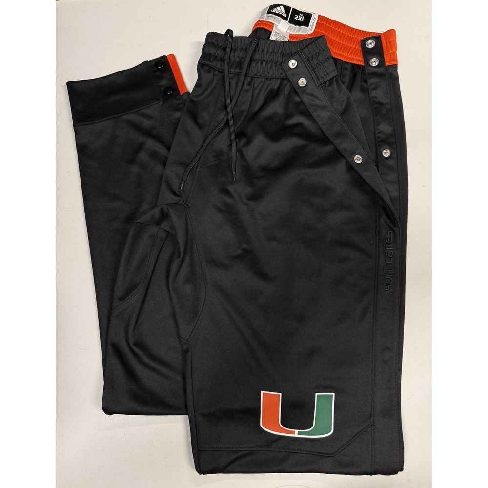 Adidas Basketball Pants 2XL +2" Miami Hurricanes Button Pull/Tear Off Uniform